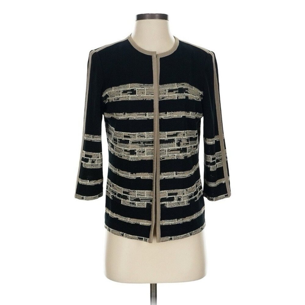 Ming Wang Clasp Top Cardigan Sweater XS Black Tan